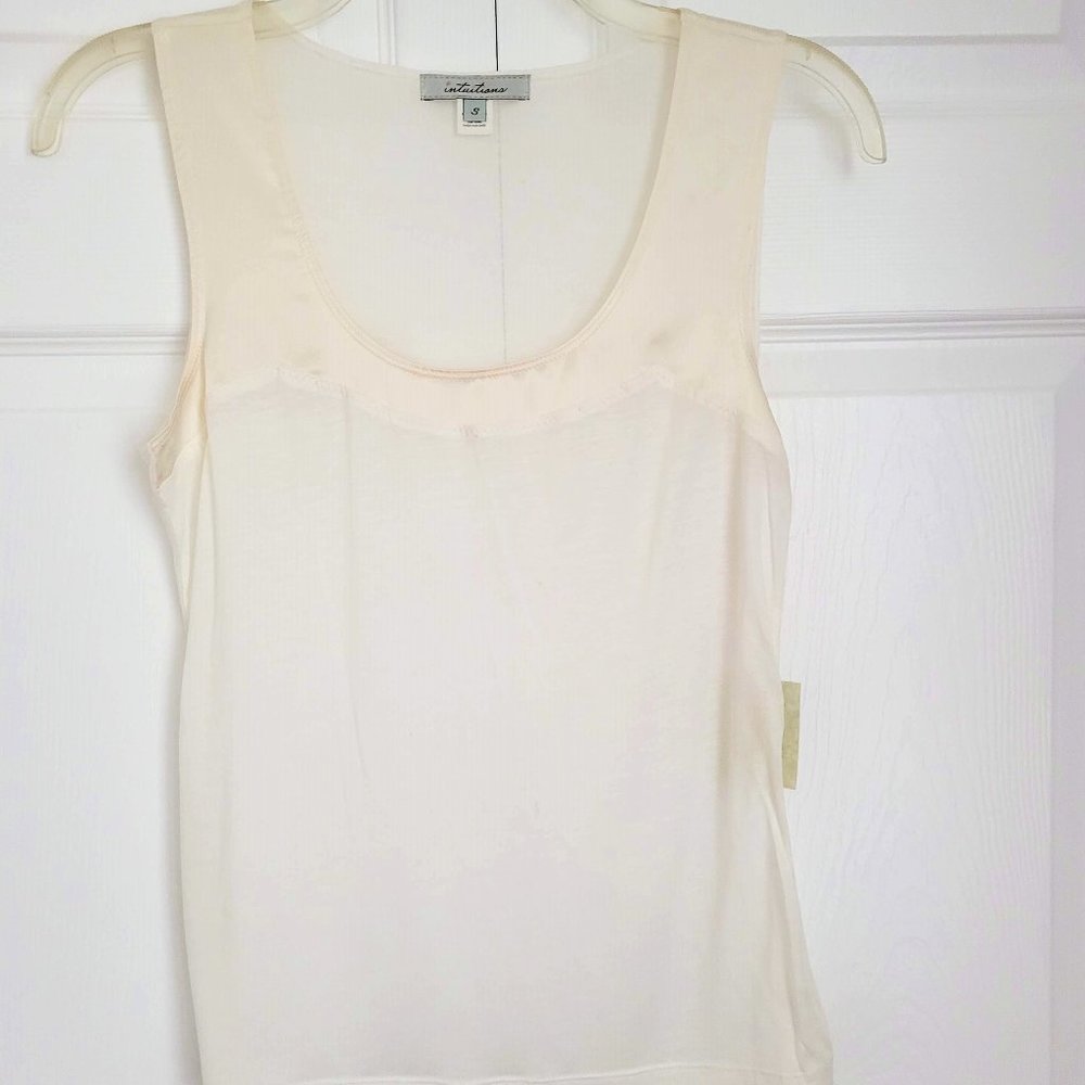 INTUITIONS SHEER TANK WITH SILK TRIM, OFF-WHITE, SZ S - NWT